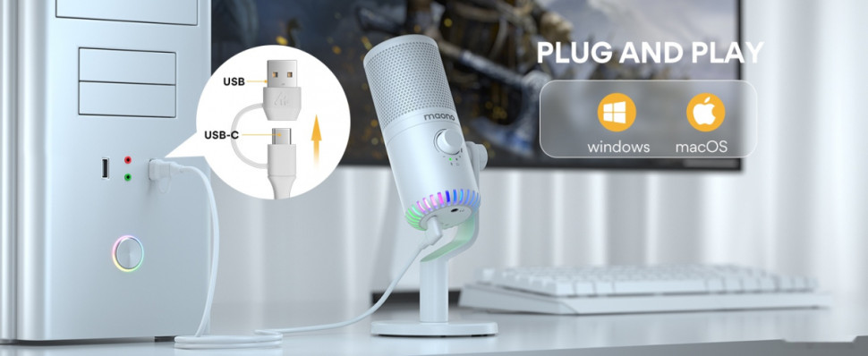 Проводной микрофон Maono DM30 (белый)